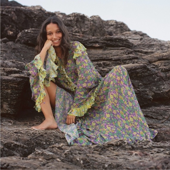 Alemais Dylan Floral Crepe Ruffle Midi Dress - Picture 4 of 10